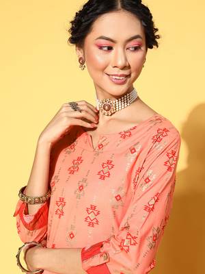 Peach Printed Cotton P y-Wear-Kurtis 5