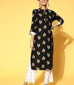Black Woven Rayon Ethnic-Kurtis