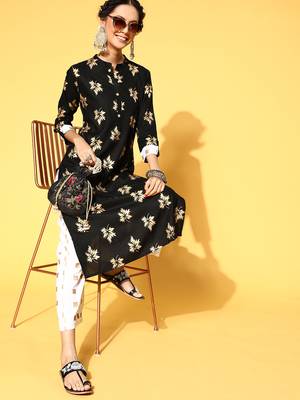 Black Woven Rayon Ethnic-Kurtis 3