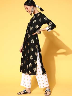 Black Woven Rayon Ethnic-Kurtis 4