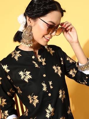 Black Woven Rayon Ethnic-Kurtis 5