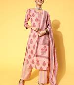 Peach Printed Cotton Ethnic-Kurtis