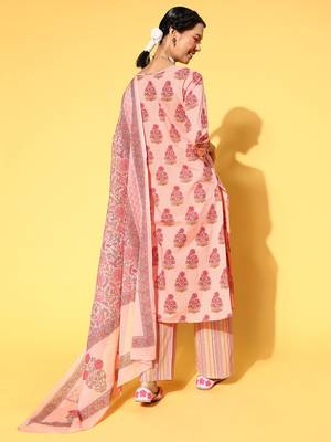 Peach Printed Cotton Ethnic-Kurtis 2