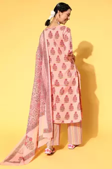 Peach Printed Cotton Ethnic-Kurtis