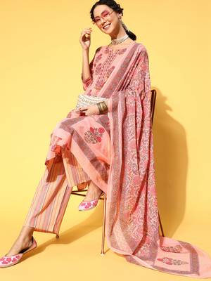 Peach Printed Cotton Ethnic-Kurtis 3