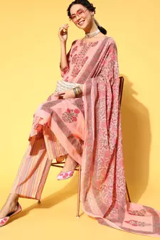 Peach Printed Cotton Ethnic-Kurtis