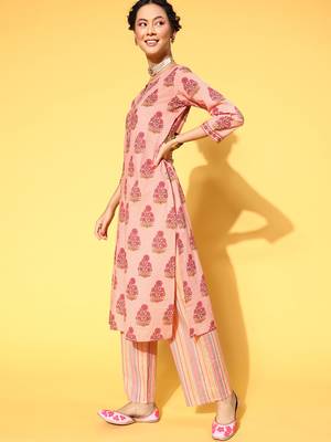 Peach Printed Cotton Ethnic-Kurtis 4