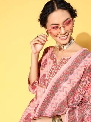 Peach Printed Cotton Ethnic-Kurtis 5