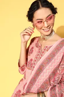 Peach Printed Cotton Ethnic-Kurtis