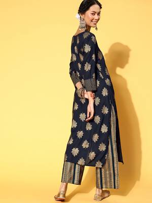 Navy-Blue Woven Rayon Heavy-Work-Kurtis 2