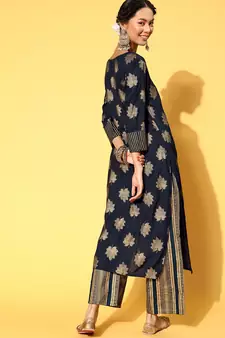 Navy-Blue Woven Rayon Heavy-Work-Kurtis