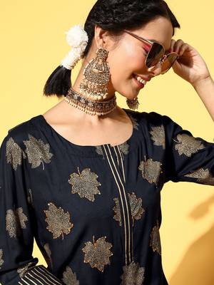 Navy-Blue Woven Rayon Heavy-Work-Kurtis 5