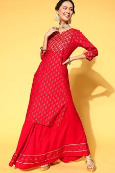 Red Woven Rayon Party-Wear-Kurtis