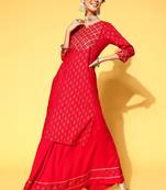 Red Woven Rayon Party-Wear-Kurtis