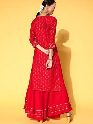 Red Woven Rayon P y-Wear-Kurtis 2