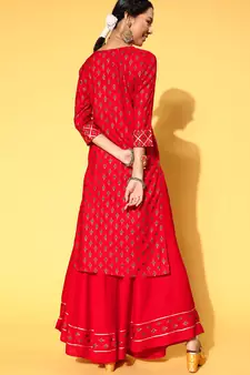 Red Woven Rayon Party-Wear-Kurtis