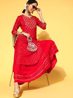 Red Woven Rayon P y-Wear-Kurtis 3