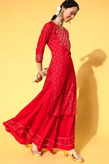 Red Woven Rayon Party-Wear-Kurtis