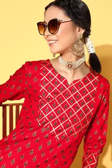 Red Woven Rayon Party-Wear-Kurtis