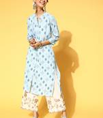 Light-Blue Printed Rayon Ethnic-Kurtis