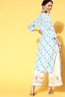 Light-Blue Printed Rayon Ethnic-Kurtis