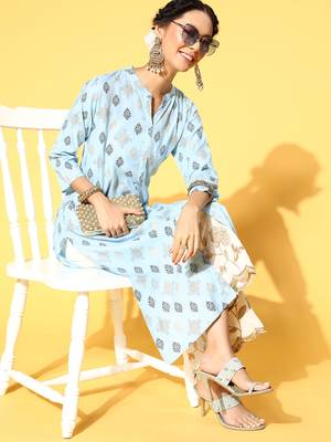 Light-Blue Printed Rayon Ethnic-Kurtis 3
