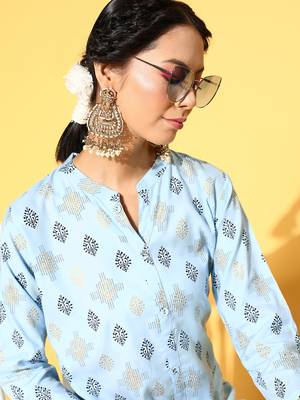 Light-Blue Printed Rayon Ethnic-Kurtis 5