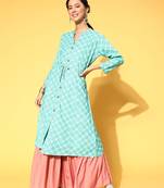 Sea-Green Printed Rayon Kurtas-And-Kurtis