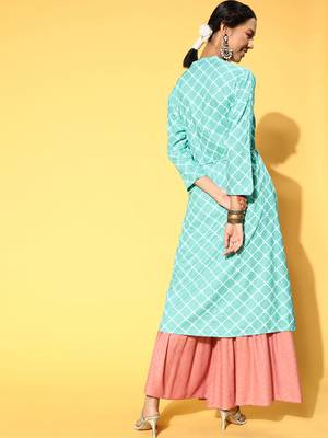 Sea-Green Printed Rayon Kurtas-And-Kurtis 2