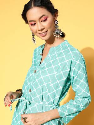 Sea-Green Printed Rayon Kurtas-And-Kurtis 5