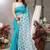 Cyan printed organza saree with blouse