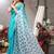 Cyan printed organza saree with blouse