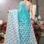 Cyan printed organza saree with blouse