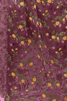 Dark Wine Printed Cotton Saree With Blouse 5