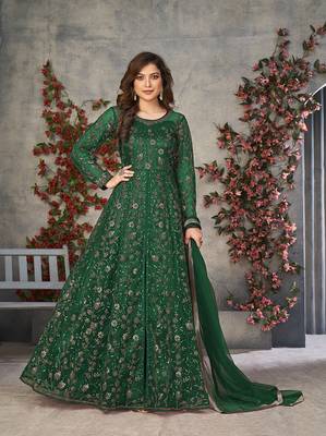Green embroidered net salwar kameez 1