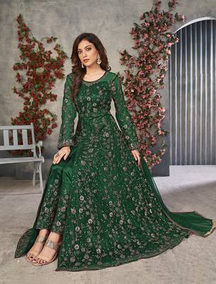 Green embroidered net salwar kameez 2