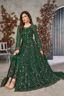 Green embroidered net salwar kameez