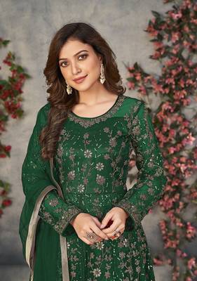 Green embroidered net salwar kameez 4