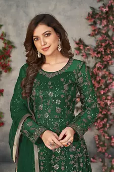 Green embroidered net salwar kameez