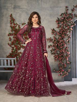 Magenta embroidered net salwar 1