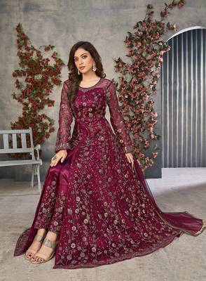 Magenta embroidered net salwar 2