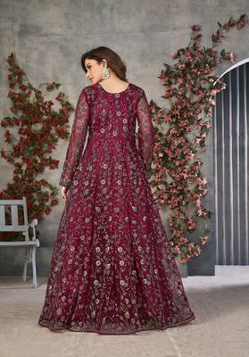 Magenta embroidered net salwar 3