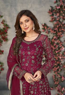 Magenta embroidered net salwar 4