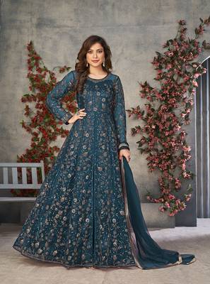 Light-blue embroidered net salwar 1