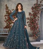 Light-blue embroidered net salwar