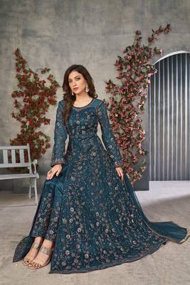 Light-blue embroidered net salwar 2