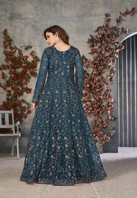Light-blue embroidered net salwar 3