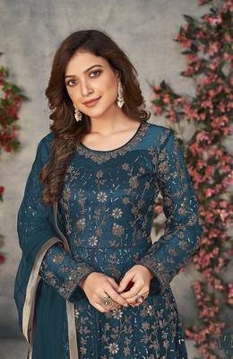 Light-blue embroidered net salwar 4