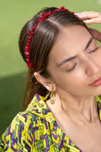 Red 3d Embroidery Headband