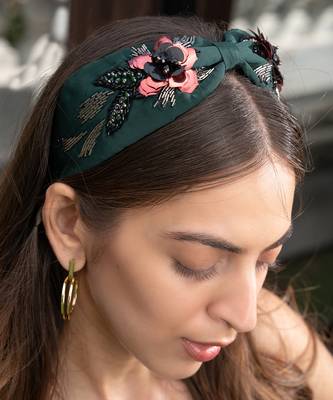 Forest Green Headband With Embroidery 1